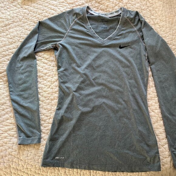 Nike Pro Dri-Fit Long Sleeve V-Neck Shirt - Picture 1 of 2